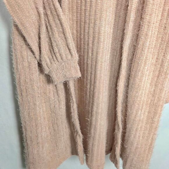 Maurices Fuzzy Ribbed Long Open Cardigan M Pink - Picture 3 of 9